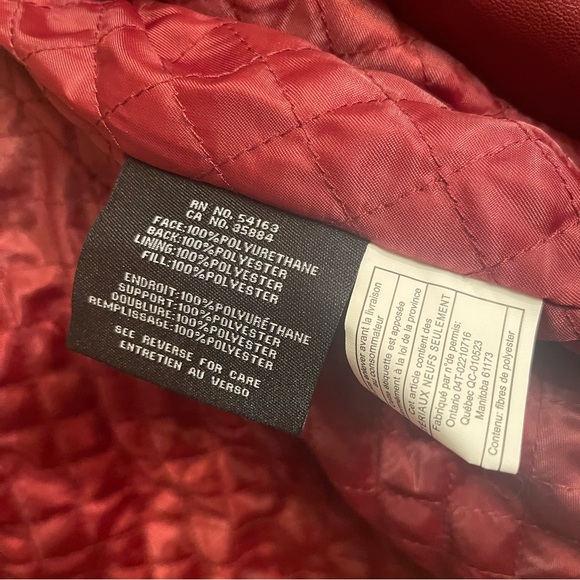 Cole Haan Red Vegan Leather Zip Jacket Ruffle Collar Sz L - Picture 7 of 9